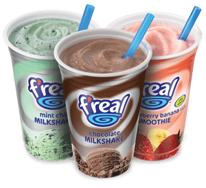 f’real mint chip and chocolate milkshakes and strawberry banana smoothie