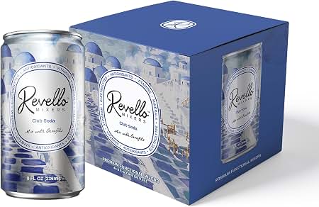 Revello Mixers club soda can and box